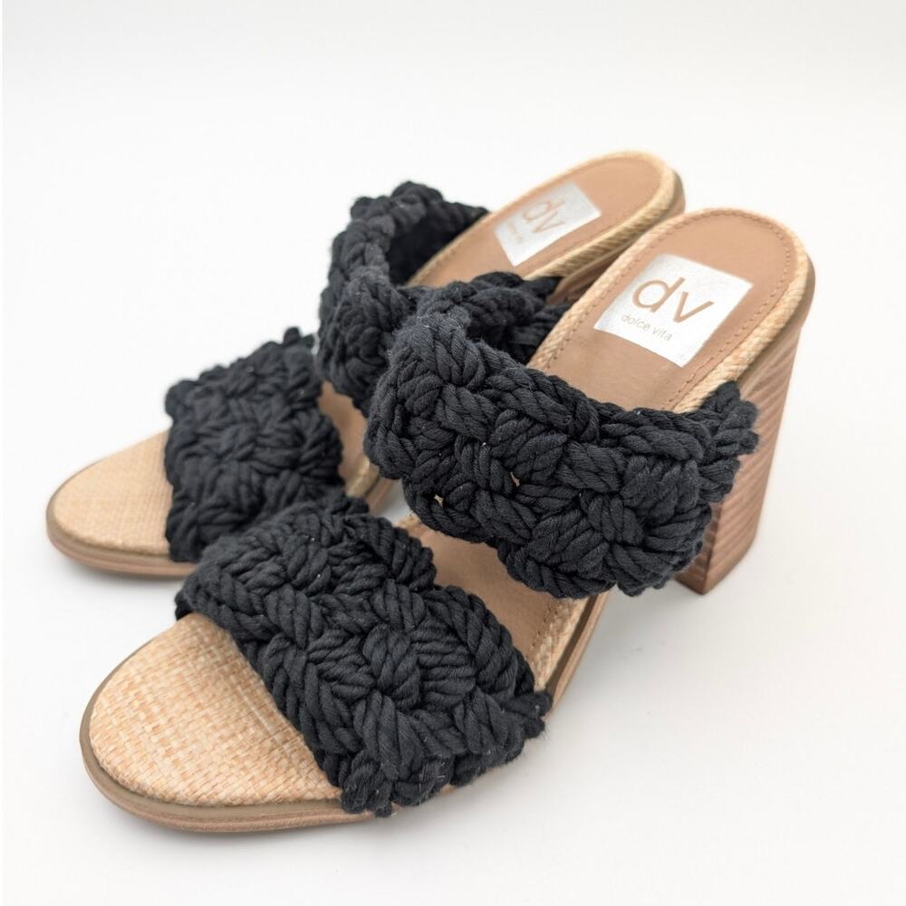 DV by Dolce Vita Black Braided Two-Strap Block Heel Sandals